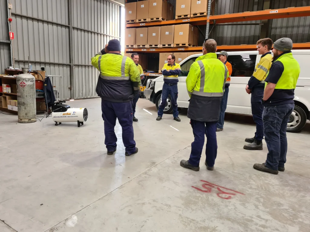 Jetfire space heater heating warehouse